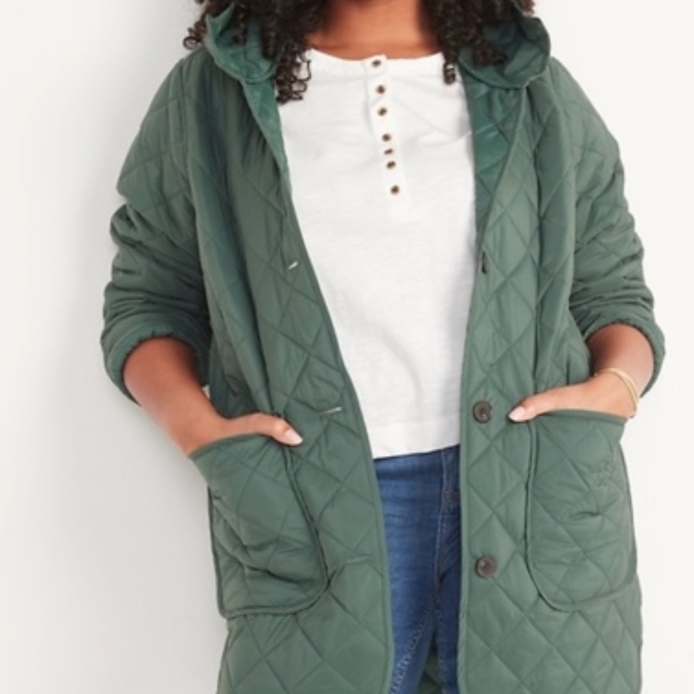 Old Navy Quilted Long-Line Hooded Liner Jacket